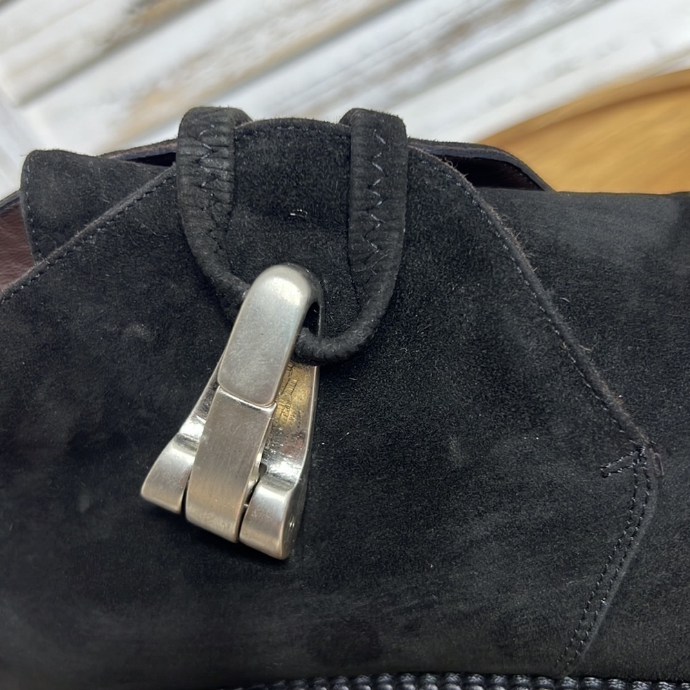 GOFFREDO FATINI l Black Suede Silver Side Snap Hardware Ankle Boot Size 40 / 9.5 - Picture 4 of 11